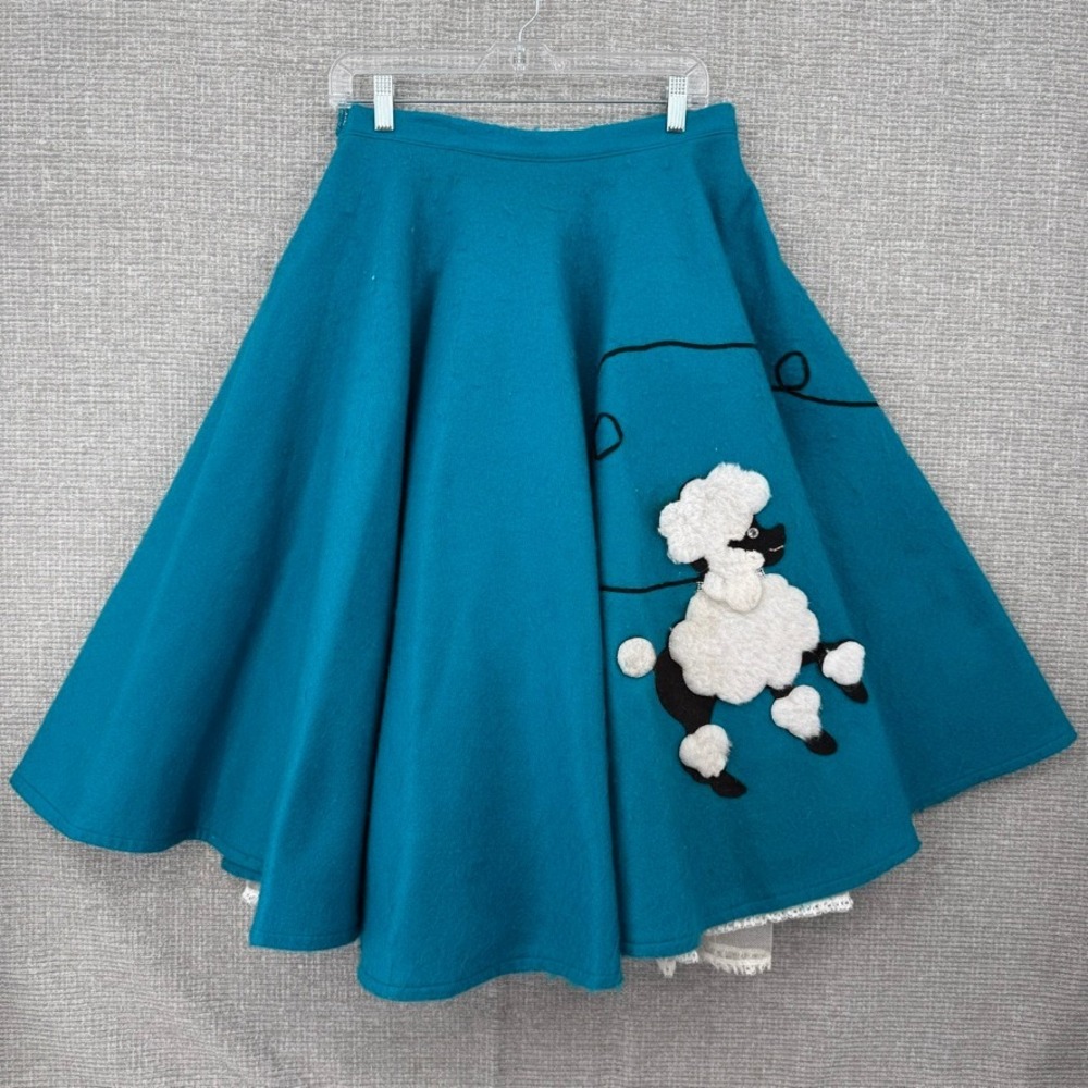 Vtg Poodle Skirt Women S Teal Blue 50s Rockabilly Costume Maidenform Tulle Slip